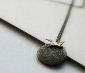 Antiqued Brass Floral Locket with Secret Message Inside