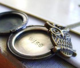 Antiqued Brass Secret Word Locket with Owl - Wise