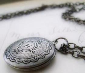 Dainty Silver Initial Locket - Fancy Frame Locket in Antiqued Silver
