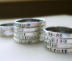 Fine Silver Personalized Stacking Ring - ONE Rustic Hand-Stamped Ring