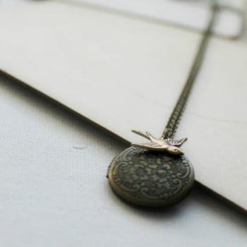 Antiqued Brass Floral Locket with Secret Message Inside