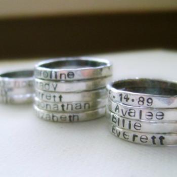 Fine Silver Personalized Stacking Ring - ONE Rustic Hand-Stamped Ring